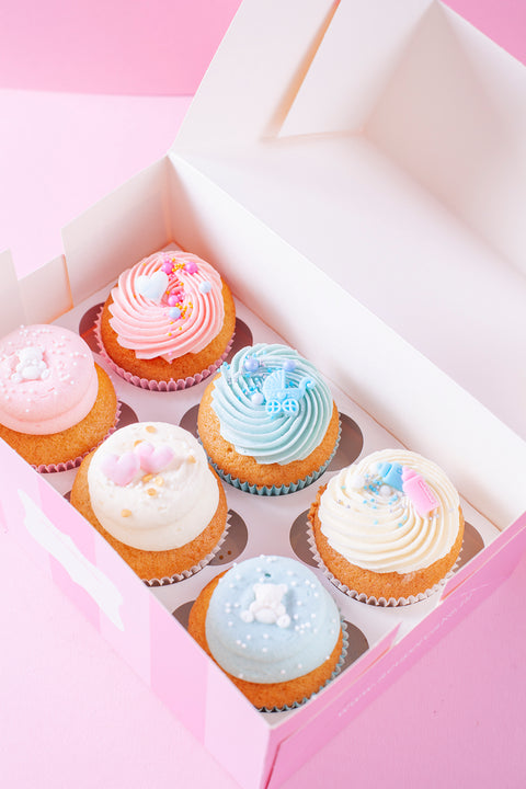 happy baby box blauw en roze voor babyfeestjes. Bestel bij The cake room Breda